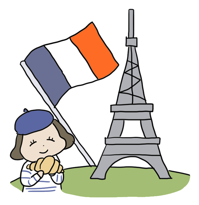 フランス旅行のイラスト素材｜エッフェル塔・フランス国旗・パン少女などパリ風モチーフ満載