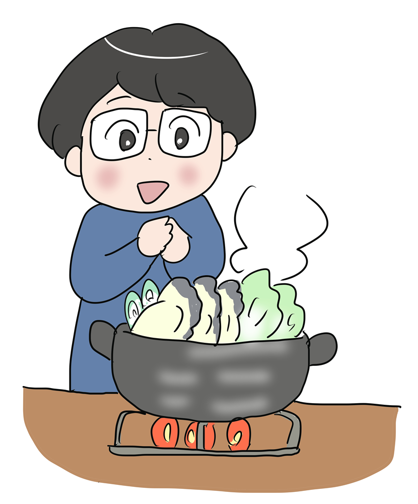鍋料理を囲む人物素材｜湯気が立ちのぼるあったかごはんのイラスト