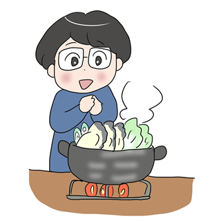 鍋料理を囲む人物素材｜湯気が立ちのぼるあったかごはんのイラスト