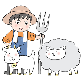 ふれあい牧場イラスト｜子どもと羊・ヤギの酪農体験風景