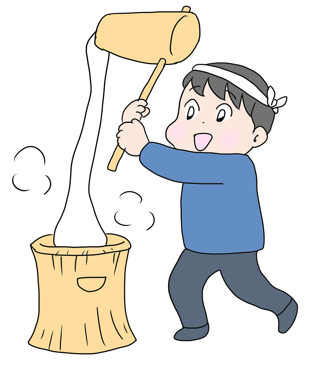 もちつきをする男の子の人物素材｜日本の伝統行事を楽しむイラスト