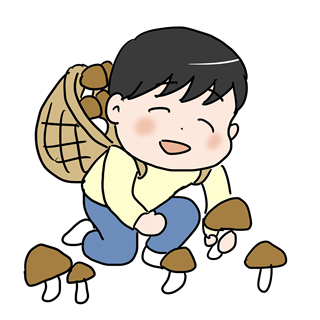 きのこ狩りを楽しむ人物素材｜秋の自然体験イラスト