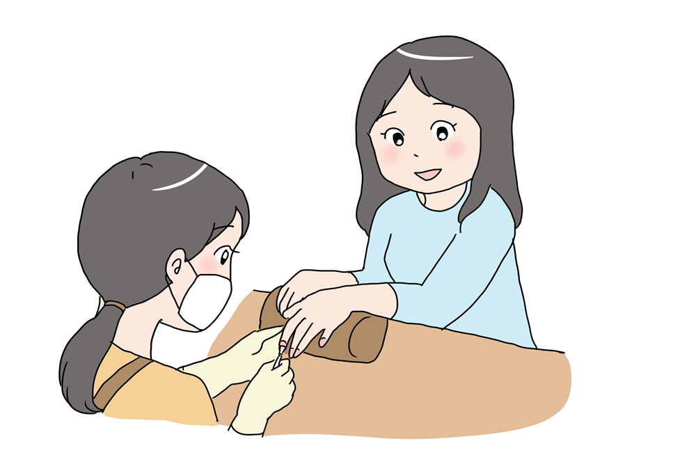 ネイルケアを受ける女性の人物素材｜サロンで施術を受けるシーンのイラスト