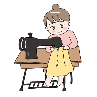 ミシンで洋服を縫う女性の人物素材｜ハンドメイド作業のイラスト