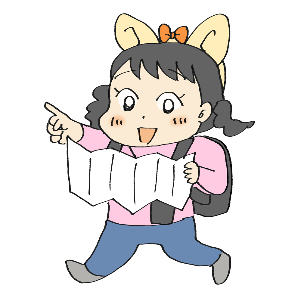 テーマパークを楽しむ女の子の人物素材｜笑顔ではしゃぐレジャーイラスト