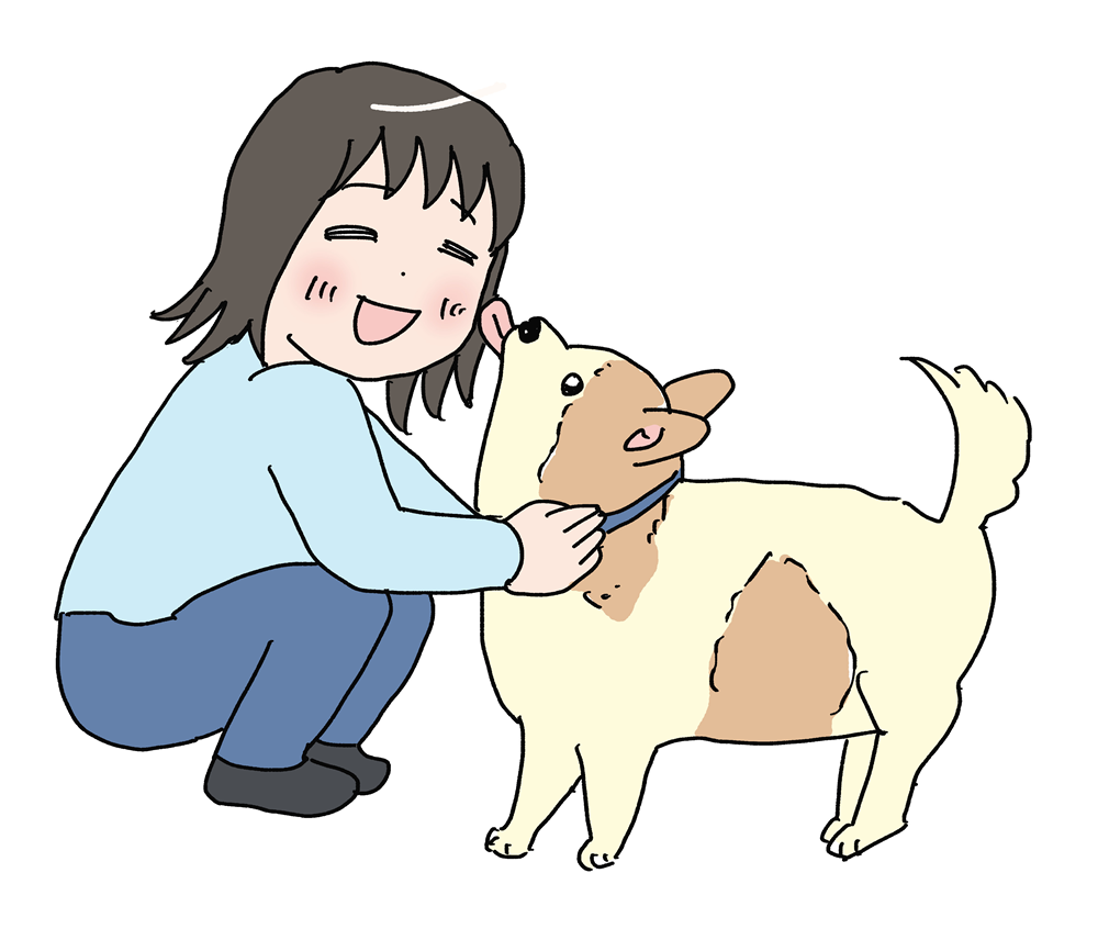 ドッグランを楽しむ女性の人物素材｜愛犬と遊ぶ癒しのイラスト