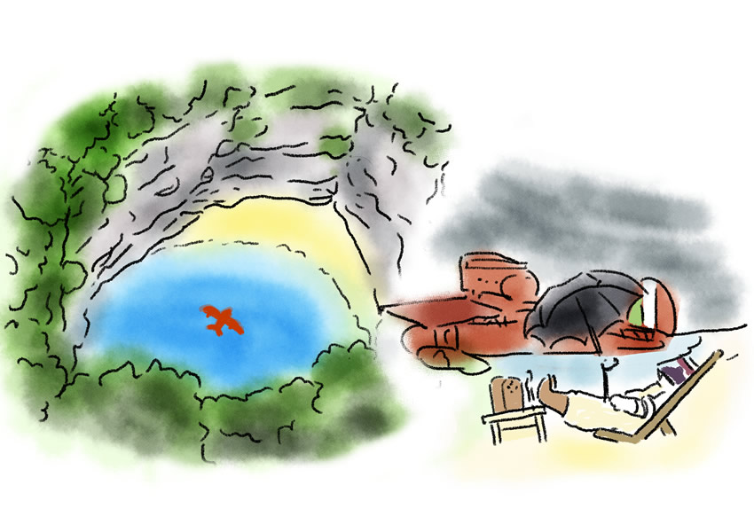 プロ絵師が描く龍宮窟とポルコの隠れ家をイメージしたイラスト