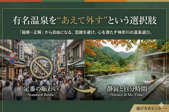 有名温泉をあえて外す選択肢｜混雑を避け静寂を楽しむ神奈川の温泉イメージ