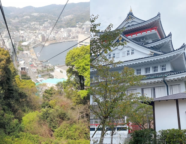 アタミロープウェイと熱海城の観光スポットの風景