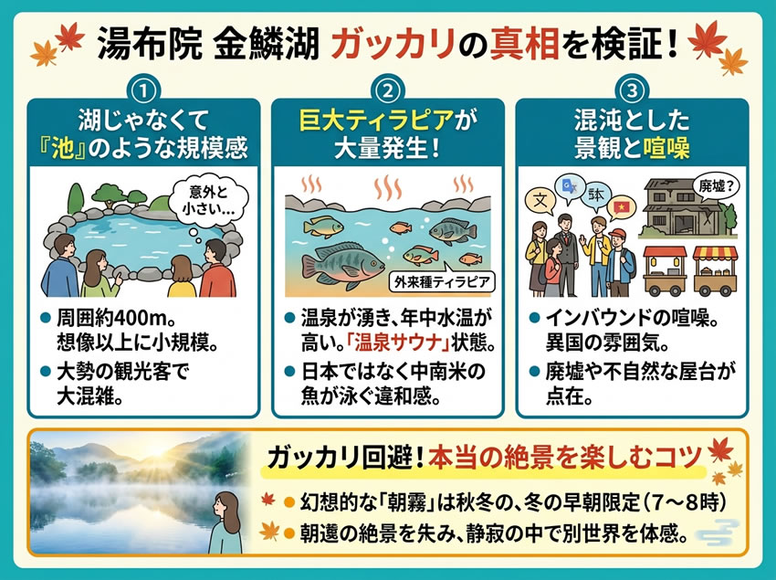 金鱗湖がっかりの理由と対策を解説した図