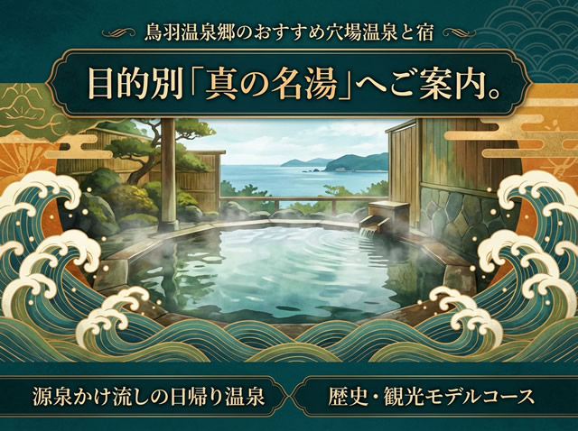 鳥羽温泉郷の名湯とおすすめ穴場宿を紹介するイメージビジュアル